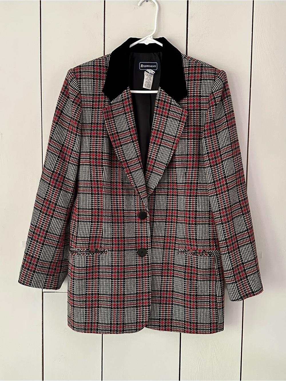 Vintage 90s Houndstooth Blazer Sz 8 2 Button Closure Velvet Collar